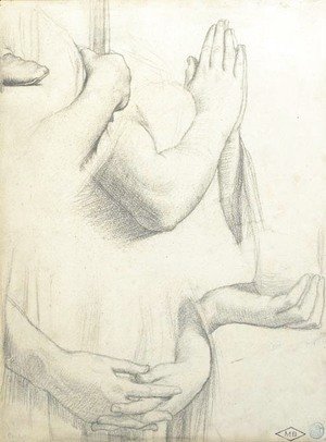Jean Auguste Dominique Ingres - Four studies of hands and one study of a foot Studies for the stained glass windows of the Chapel of Saint Ferdinand, Paris