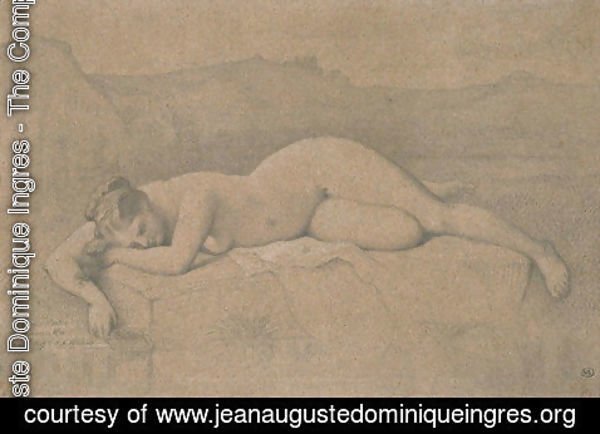 Jean Auguste Dominique Ingres - Naked woman lying on a rock