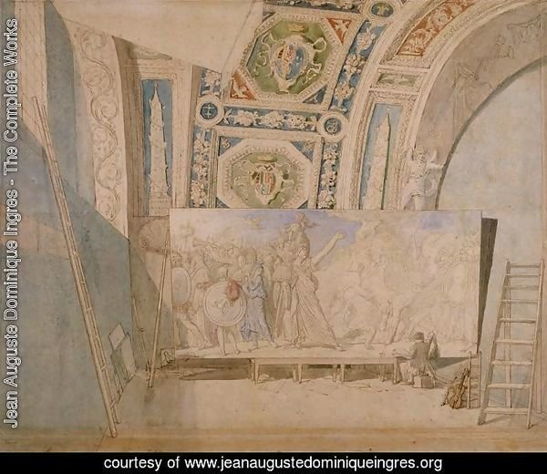 Ingres in his studio, painting Romulus winner of Acron