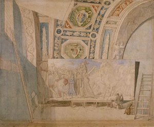 Ingres in his studio, painting Romulus winner of Acron