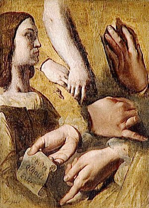 Jean Auguste Dominique Ingres - Study for the Apotheosis of Homer's profile Raphael hands of Apelles, Raphael Racine