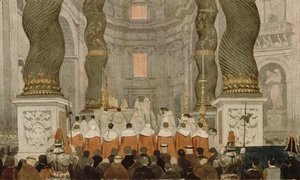 Papal ceremony in St. Peter's in Rome under the canopy of Bernini